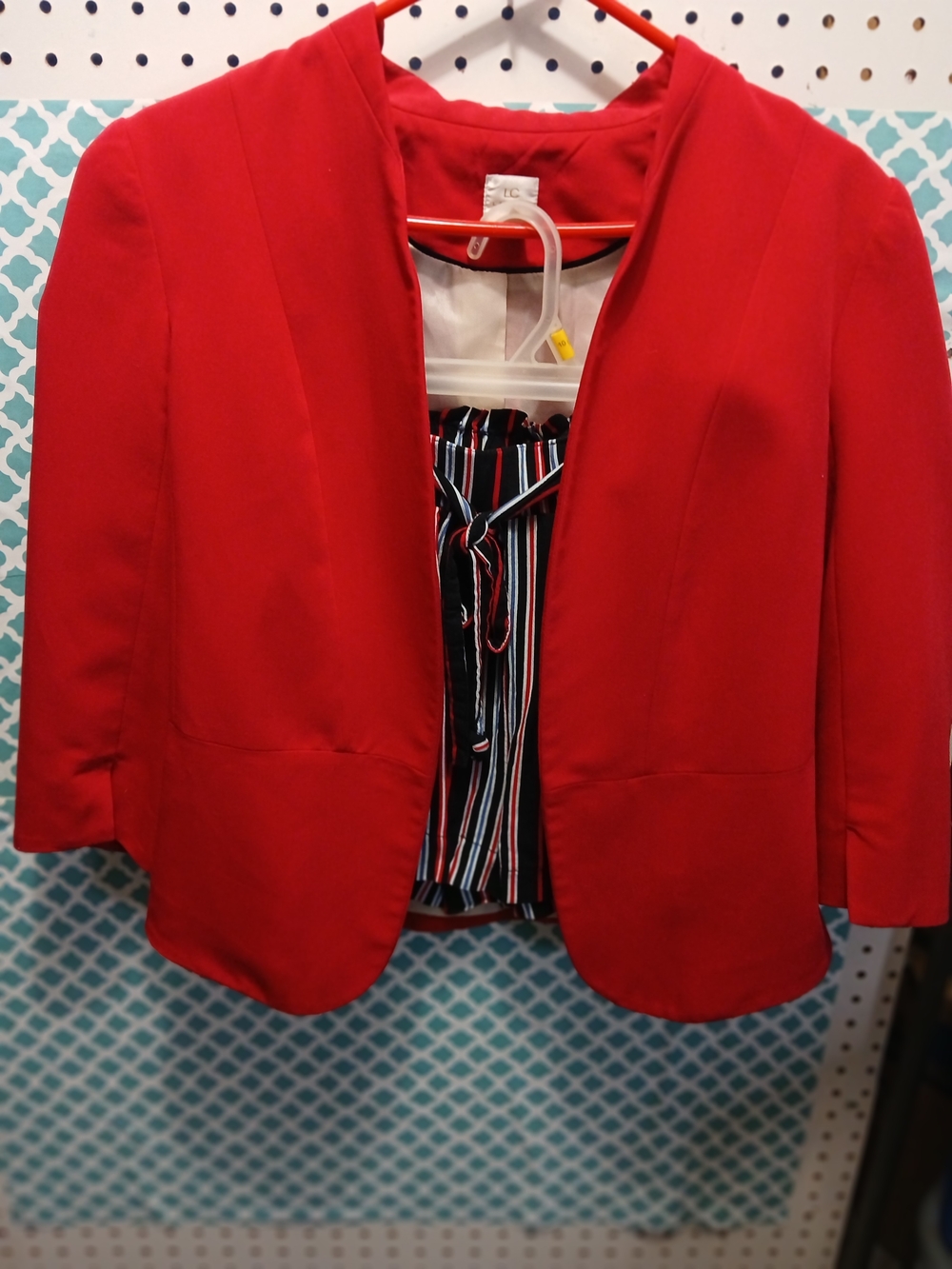 LC Lauren Conrad Red Open-Front Blazer & Striped Shorts